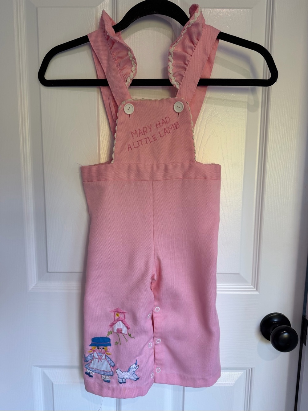 Girls Pink Mary Had A Little Lamb Embroidered Overall Shorts